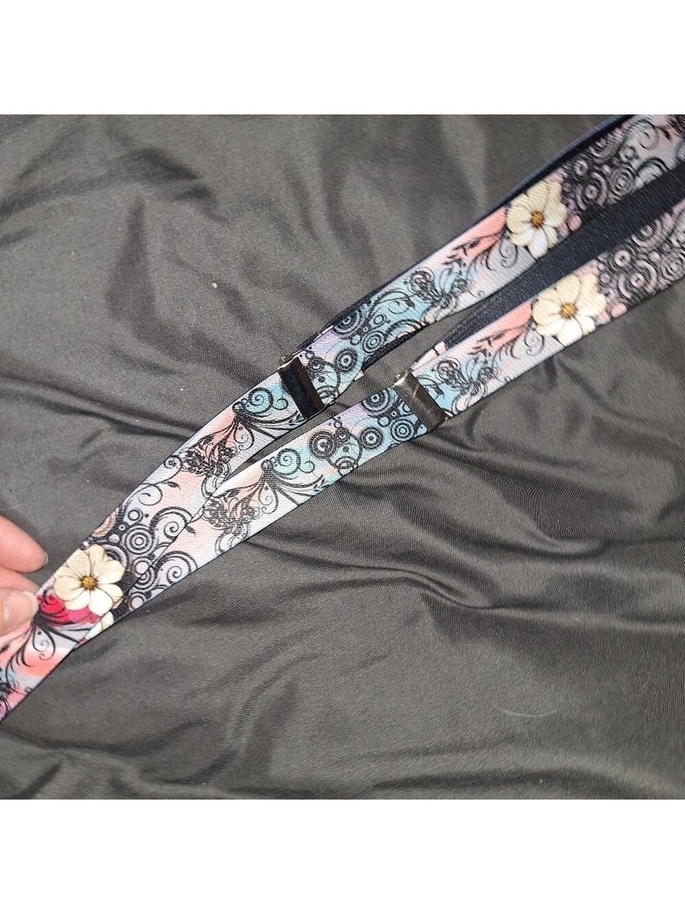 Daisy Gray Floral Suspenders Thin